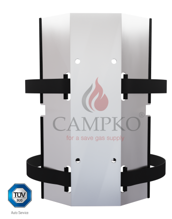 CAMPKO soporte de pared para cilindro de gas Ø 300 + 2 correas de acero inoxidable con tensor